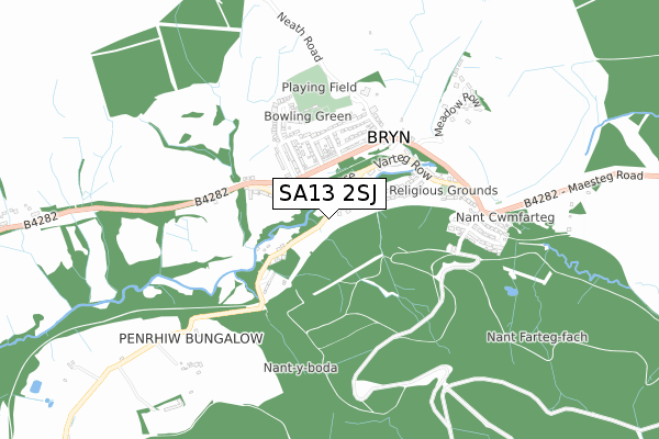 SA13 2SJ map - small scale - OS Open Zoomstack (Ordnance Survey)