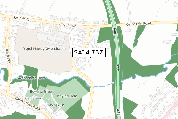 SA14 7BZ map - large scale - OS Open Zoomstack (Ordnance Survey)