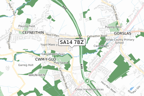 SA14 7BZ map - small scale - OS Open Zoomstack (Ordnance Survey)