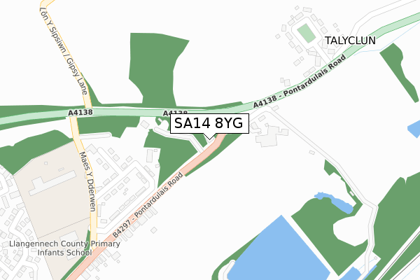 SA14 8YG map - large scale - OS Open Zoomstack (Ordnance Survey)