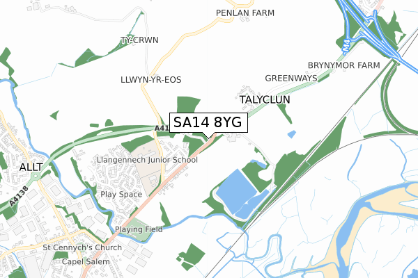 SA14 8YG map - small scale - OS Open Zoomstack (Ordnance Survey)