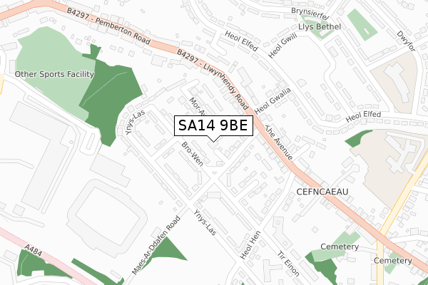 SA14 9BE map - large scale - OS Open Zoomstack (Ordnance Survey)