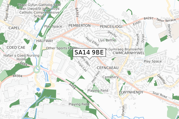 SA14 9BE map - small scale - OS Open Zoomstack (Ordnance Survey)