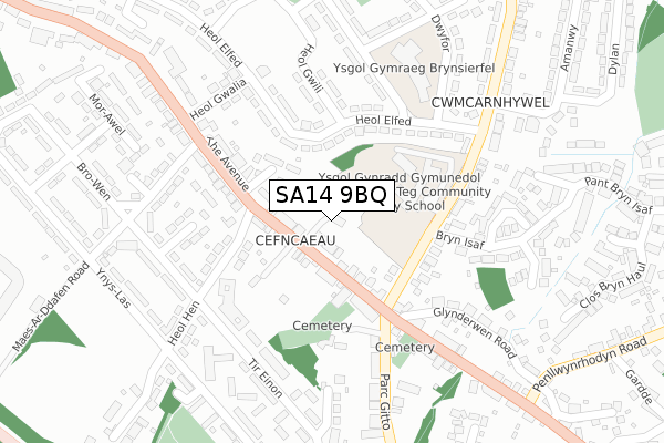 SA14 9BQ map - large scale - OS Open Zoomstack (Ordnance Survey)