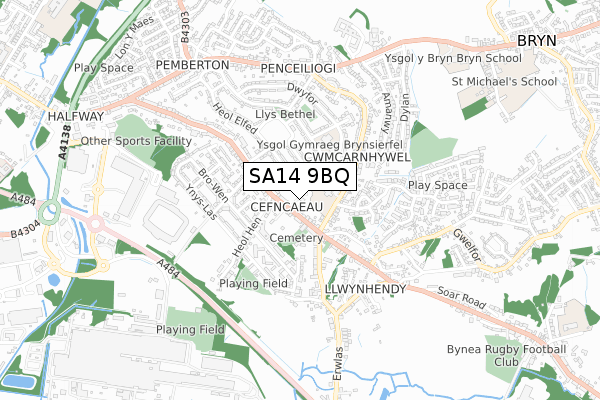 SA14 9BQ map - small scale - OS Open Zoomstack (Ordnance Survey)