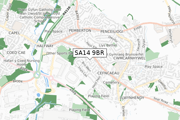 SA14 9BR map - small scale - OS Open Zoomstack (Ordnance Survey)