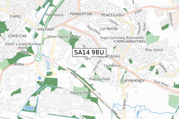 SA14 9BU map - small scale - OS Open Zoomstack (Ordnance Survey)