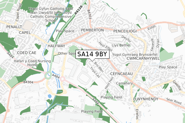 SA14 9BY map - small scale - OS Open Zoomstack (Ordnance Survey)