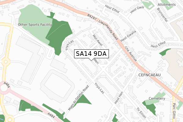 SA14 9DA map - large scale - OS Open Zoomstack (Ordnance Survey)