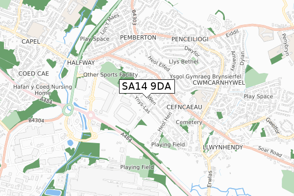 SA14 9DA map - small scale - OS Open Zoomstack (Ordnance Survey)