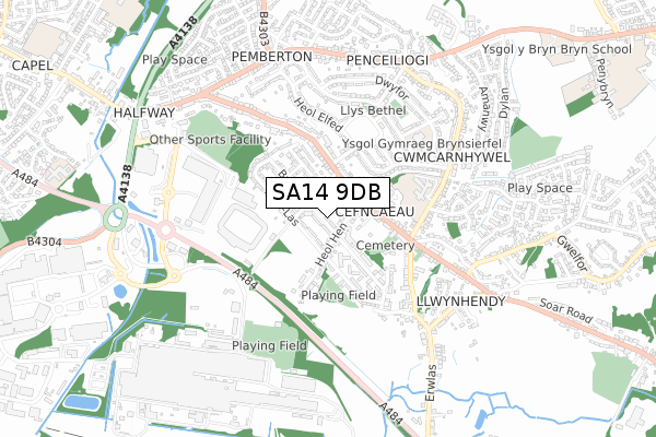 SA14 9DB map - small scale - OS Open Zoomstack (Ordnance Survey)