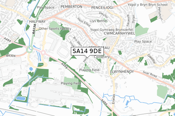 SA14 9DE map - small scale - OS Open Zoomstack (Ordnance Survey)