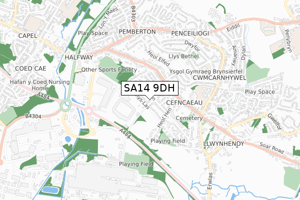 SA14 9DH map - small scale - OS Open Zoomstack (Ordnance Survey)