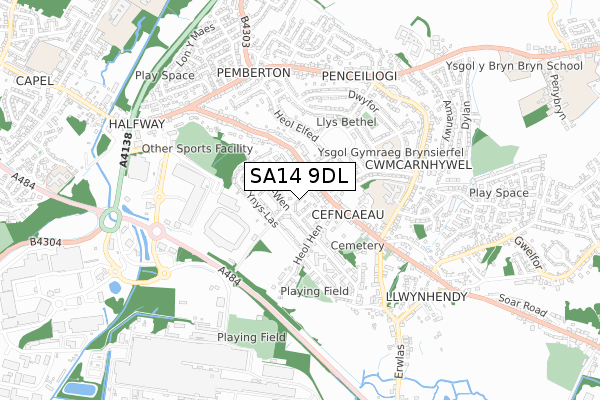 SA14 9DL map - small scale - OS Open Zoomstack (Ordnance Survey)