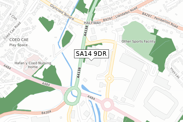 SA14 9DR map - large scale - OS Open Zoomstack (Ordnance Survey)