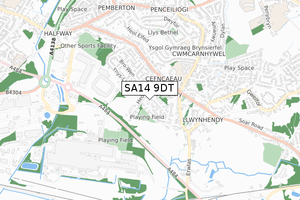 SA14 9DT map - small scale - OS Open Zoomstack (Ordnance Survey)