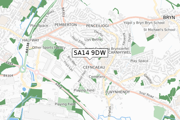 SA14 9DW map - small scale - OS Open Zoomstack (Ordnance Survey)