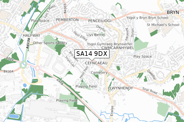 SA14 9DX map - small scale - OS Open Zoomstack (Ordnance Survey)