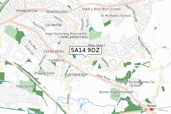 SA14 9DZ map - small scale - OS Open Zoomstack (Ordnance Survey)