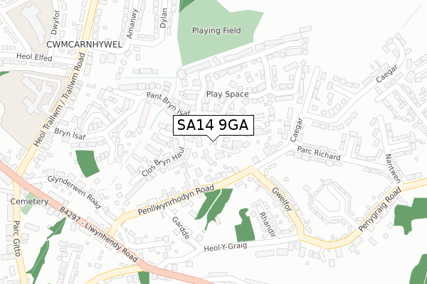 SA14 9GA map - large scale - OS Open Zoomstack (Ordnance Survey)