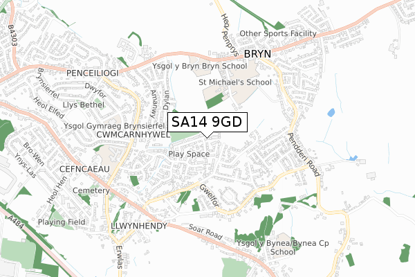 SA14 9GD map - small scale - OS Open Zoomstack (Ordnance Survey)