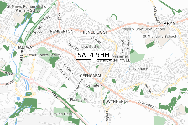 SA14 9HH map - small scale - OS Open Zoomstack (Ordnance Survey)