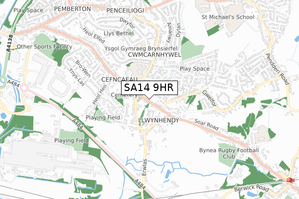 SA14 9HR map - small scale - OS Open Zoomstack (Ordnance Survey)