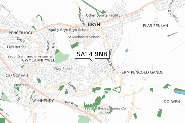 SA14 9NB map - small scale - OS Open Zoomstack (Ordnance Survey)