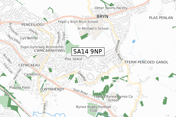 SA14 9NP map - small scale - OS Open Zoomstack (Ordnance Survey)