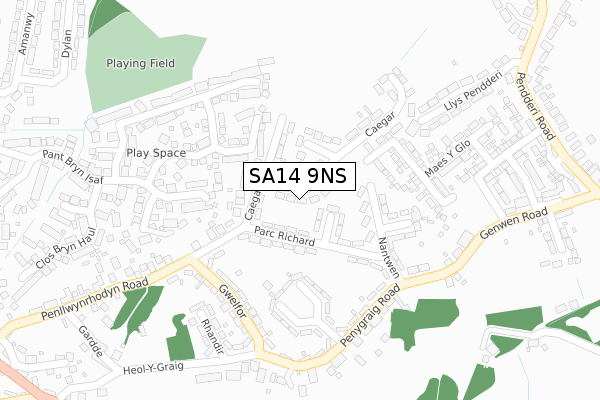 SA14 9NS map - large scale - OS Open Zoomstack (Ordnance Survey)