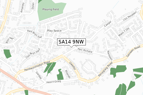 SA14 9NW map - large scale - OS Open Zoomstack (Ordnance Survey)