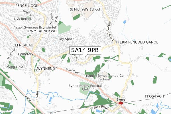 SA14 9PB map - small scale - OS Open Zoomstack (Ordnance Survey)