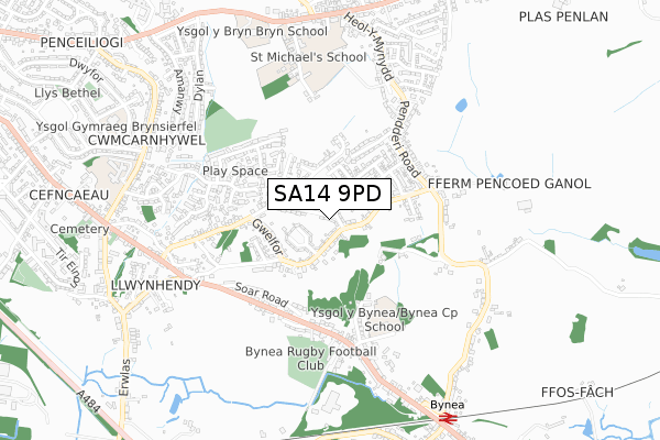 SA14 9PD map - small scale - OS Open Zoomstack (Ordnance Survey)