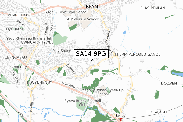 SA14 9PG map - small scale - OS Open Zoomstack (Ordnance Survey)