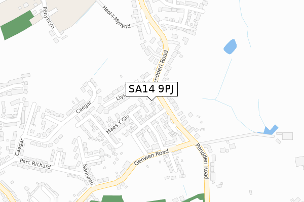 SA14 9PJ map - large scale - OS Open Zoomstack (Ordnance Survey)