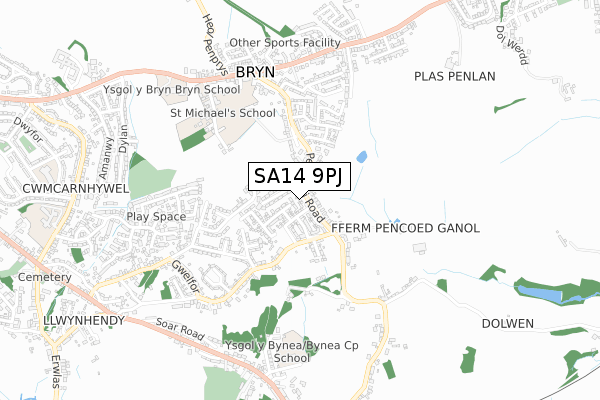 SA14 9PJ map - small scale - OS Open Zoomstack (Ordnance Survey)