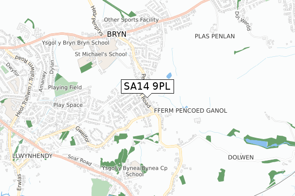 SA14 9PL map - small scale - OS Open Zoomstack (Ordnance Survey)