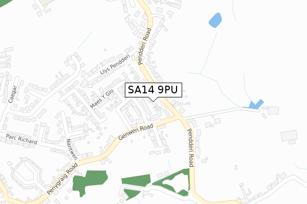 SA14 9PU map - large scale - OS Open Zoomstack (Ordnance Survey)