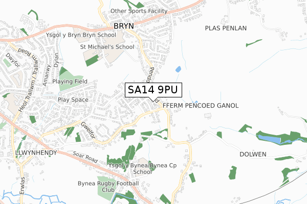 SA14 9PU map - small scale - OS Open Zoomstack (Ordnance Survey)