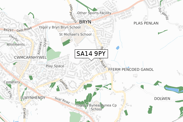 SA14 9PY map - small scale - OS Open Zoomstack (Ordnance Survey)