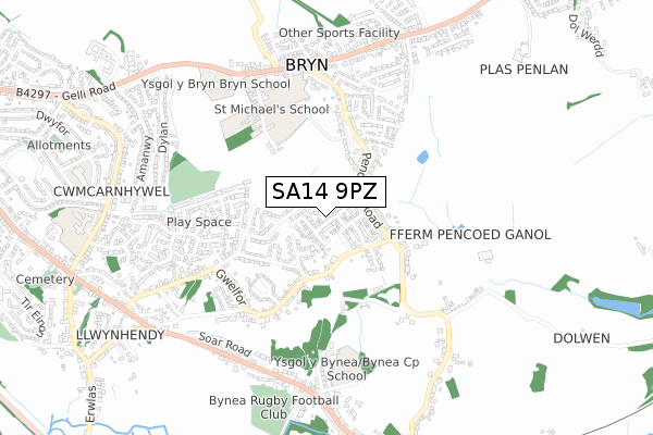 SA14 9PZ map - small scale - OS Open Zoomstack (Ordnance Survey)