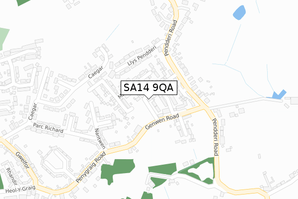 SA14 9QA map - large scale - OS Open Zoomstack (Ordnance Survey)