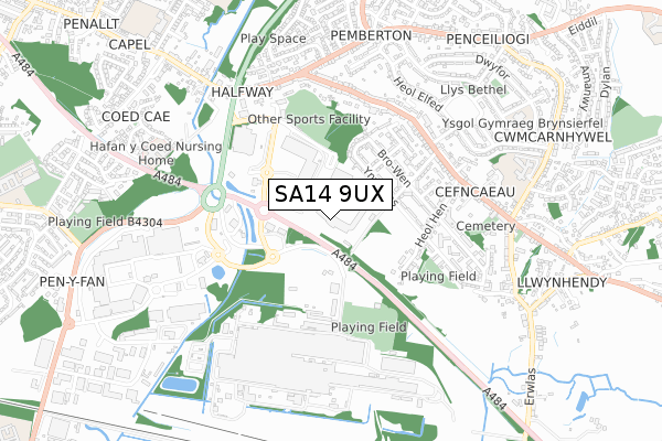 SA14 9UX map - small scale - OS Open Zoomstack (Ordnance Survey)