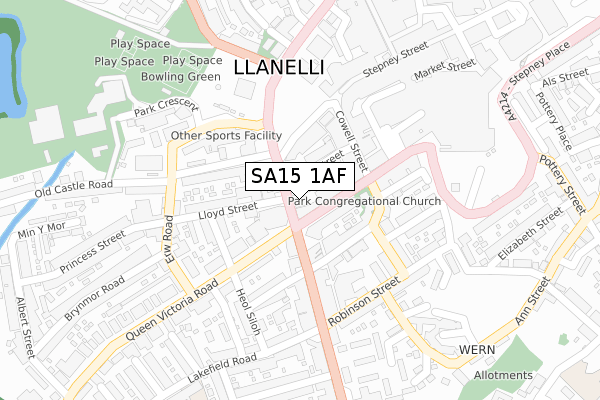 SA15 1AF map - large scale - OS Open Zoomstack (Ordnance Survey)