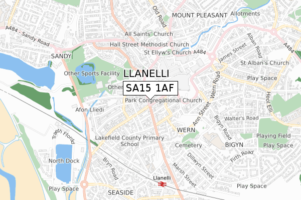 SA15 1AF map - small scale - OS Open Zoomstack (Ordnance Survey)