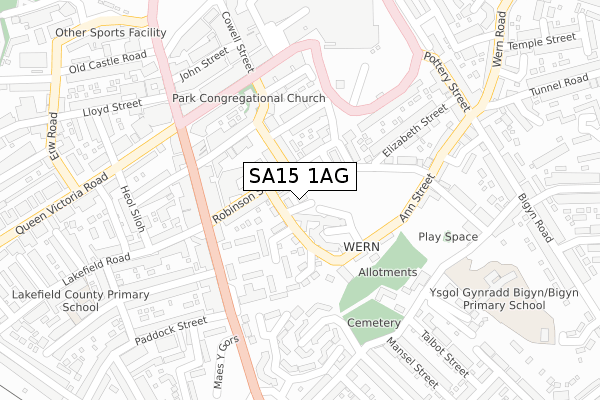 SA15 1AG map - large scale - OS Open Zoomstack (Ordnance Survey)