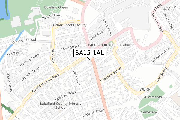 SA15 1AL map - large scale - OS Open Zoomstack (Ordnance Survey)