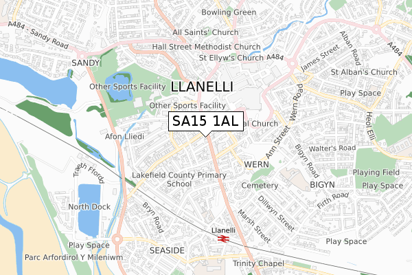 SA15 1AL map - small scale - OS Open Zoomstack (Ordnance Survey)