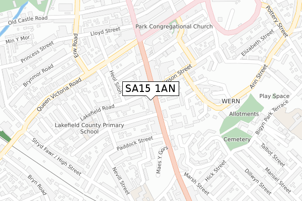 SA15 1AN map - large scale - OS Open Zoomstack (Ordnance Survey)