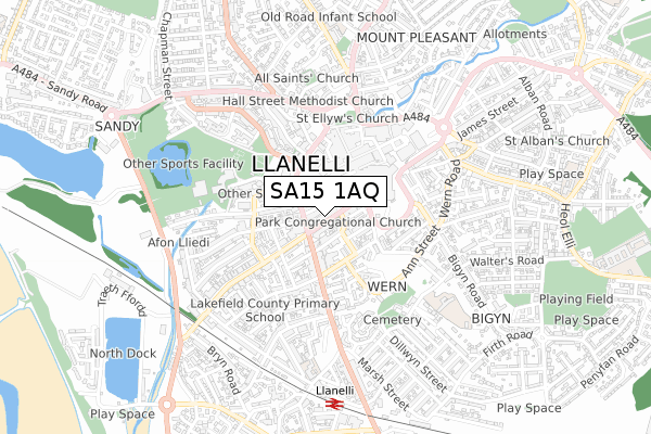 SA15 1AQ map - small scale - OS Open Zoomstack (Ordnance Survey)